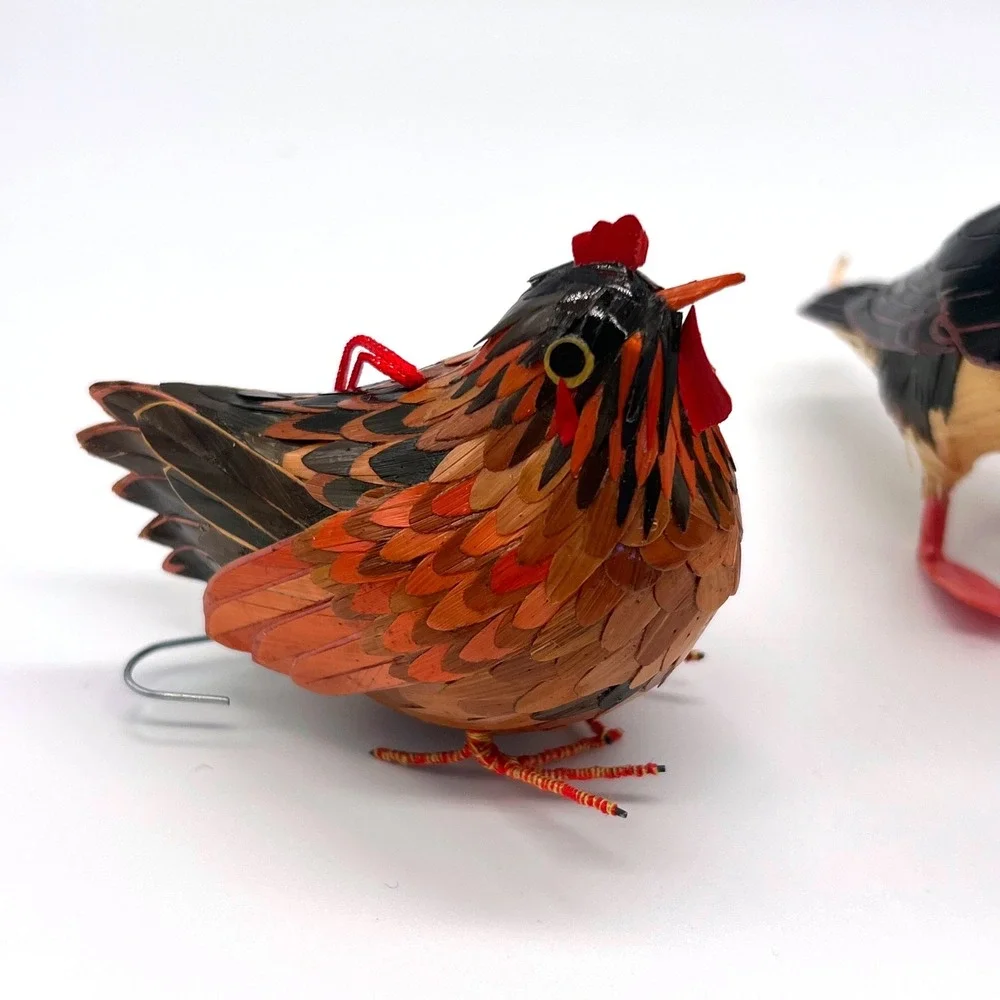 Wheatstraw Ornaments Vintage China Hen Bird Fish Christmas Holiday‎ MCM Rustic